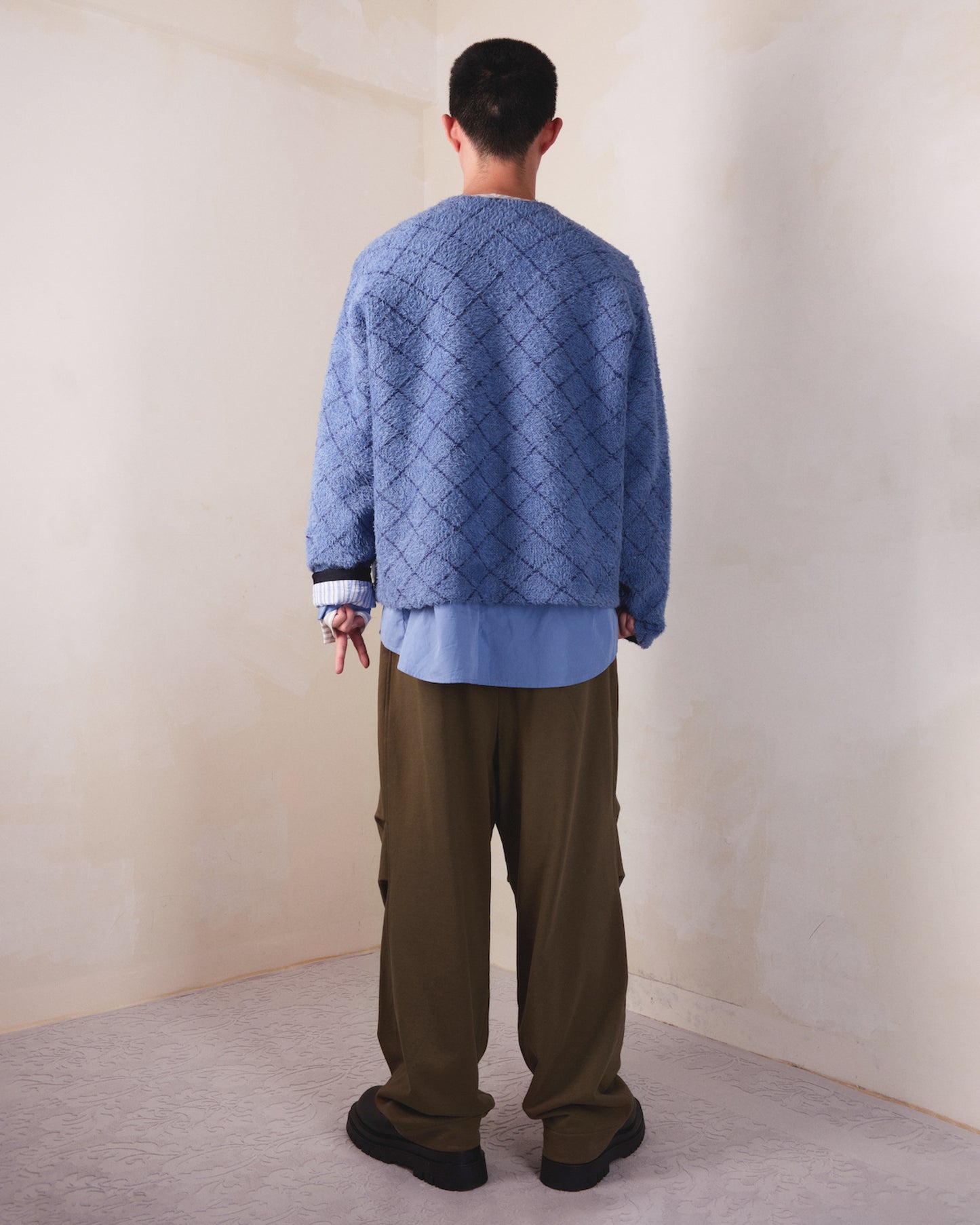 Crew Neck Diamond Jacquard Knit Cardigan - MH26AKC01A
