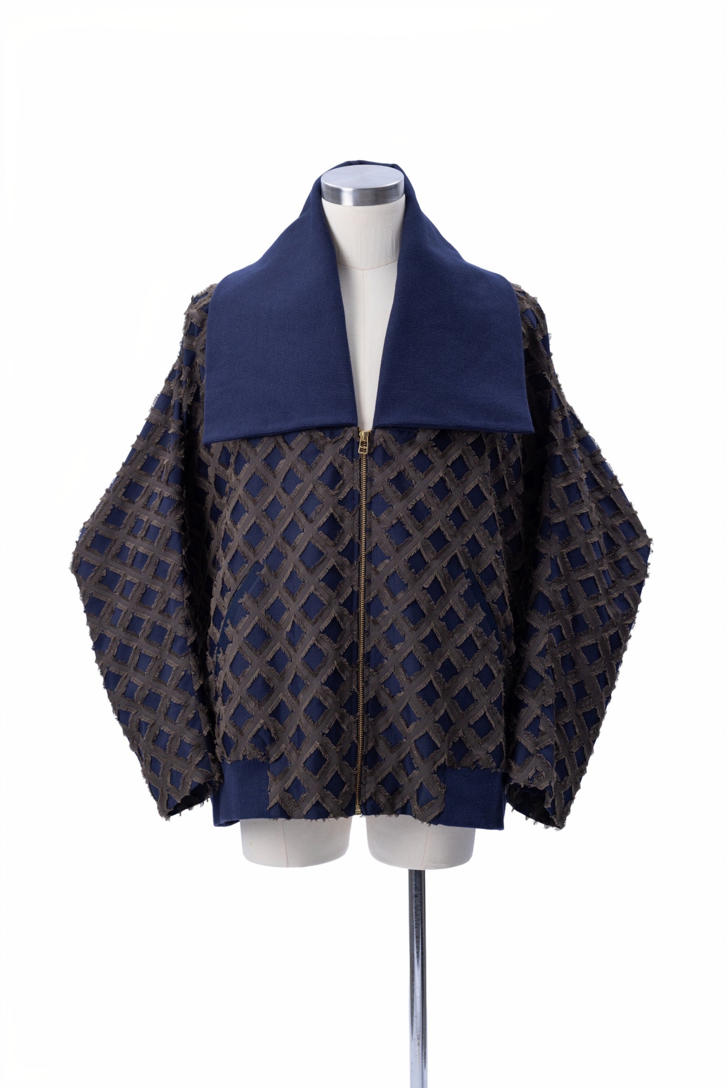 “Shelter” Diamond Lattice Fringe Jacquard Bomber Jacket - MH26AJK01