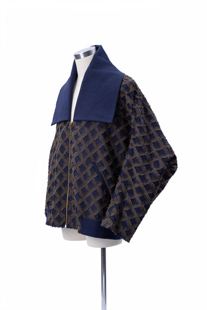 “Shelter” Diamond Lattice Fringe Jacquard Bomber Jacket - MH26AJK01