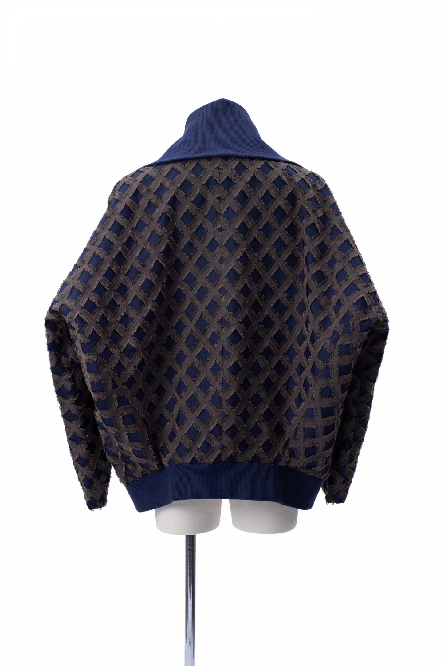 “Shelter” Diamond Lattice Fringe Jacquard Bomber Jacket - MH26AJK01