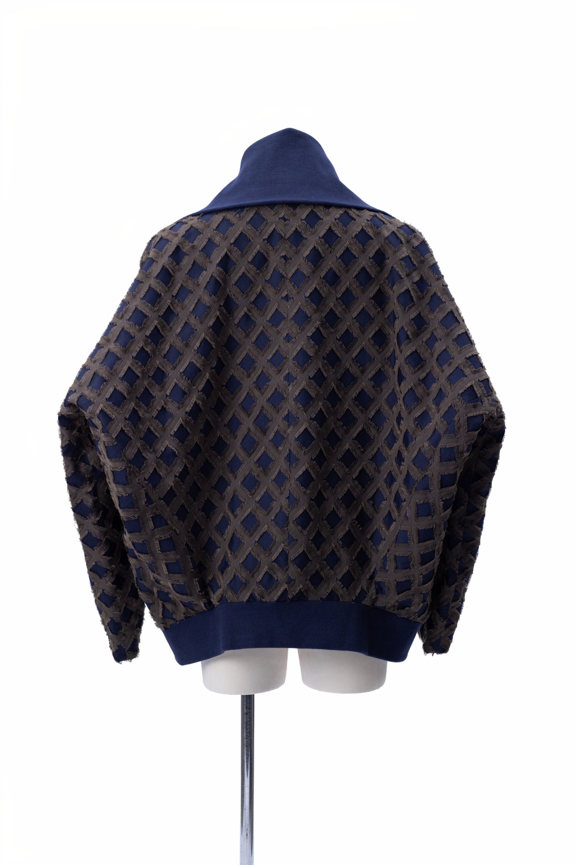 “Shelter” Diamond Lattice Fringe Jacquard Bomber Jacket - MH26AJK01
