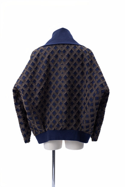 “Shelter” Diamond Lattice Fringe Jacquard Bomber Jacket - MH26AJK01