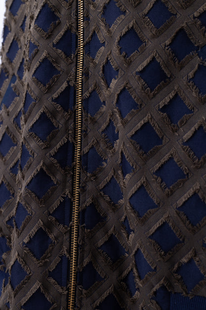 “Shelter” Diamond Lattice Fringe Jacquard Bomber Jacket - MH26AJK01