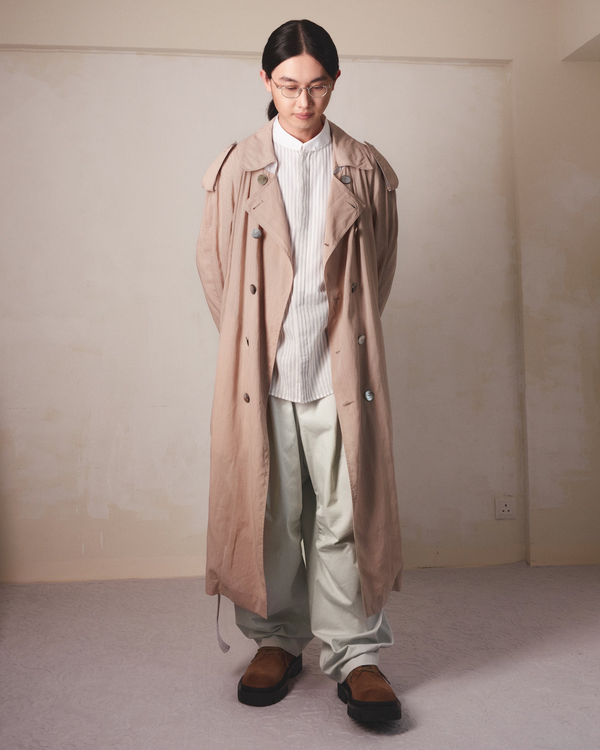 Vertical Stripes Double-Breast Shirt-Weight Trench - MH26AJK06B