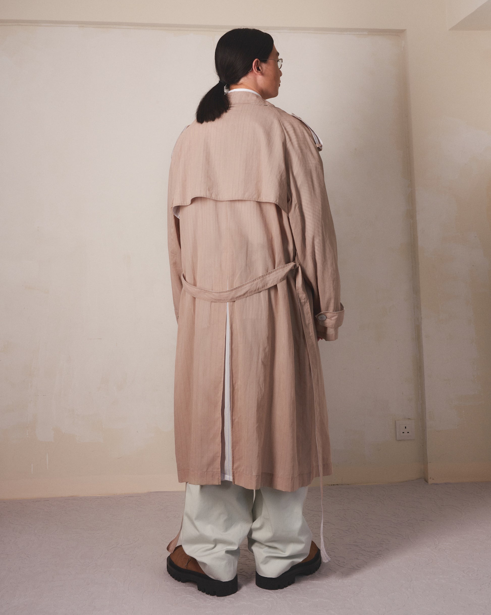 Vertical Stripes Double-Breast Shirt-Weight Trench - MH26AJK06B