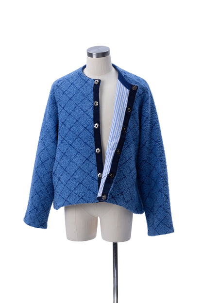 Crew Neck Diamond Jacquard Knit Cardigan - MH26AKC01A