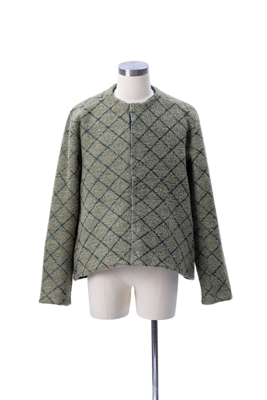 Crew Neck Diamond Jacquard Knit Cardigan - MH26AKC01B