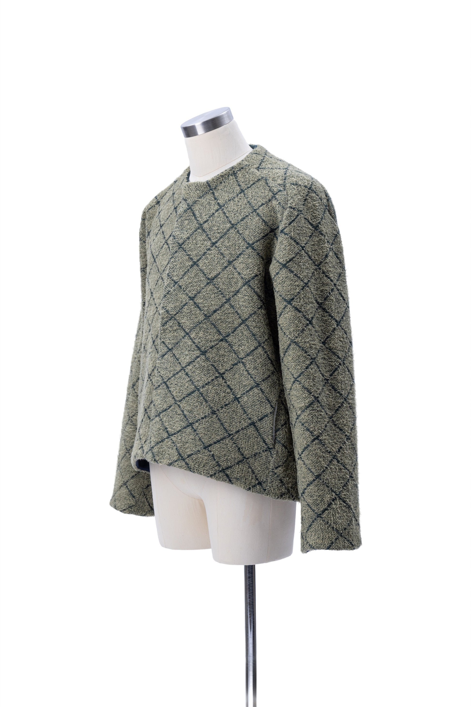 Crew Neck Diamond Jacquard Knit Cardigan - MH26AKC01B