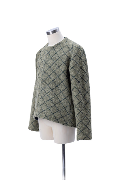 Crew Neck Diamond Jacquard Knit Cardigan - MH26AKC01B