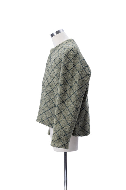 Crew Neck Diamond Jacquard Knit Cardigan - MH26AKC01B