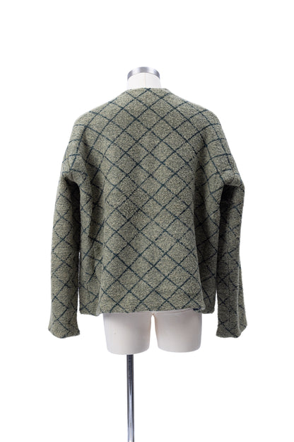 Crew Neck Diamond Jacquard Knit Cardigan - MH26AKC01B