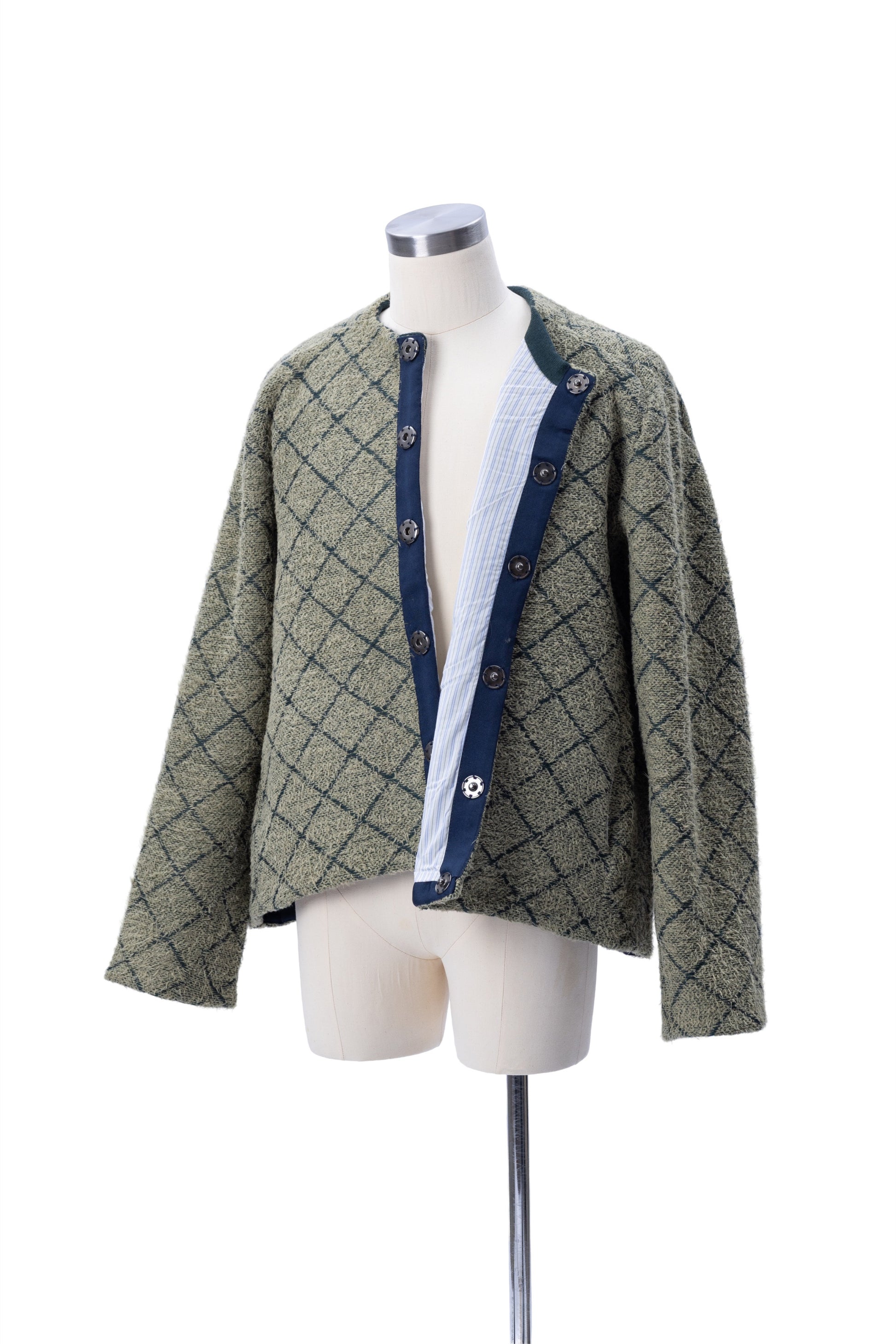 Crew Neck Diamond Jacquard Knit Cardigan - MH26AKC01B