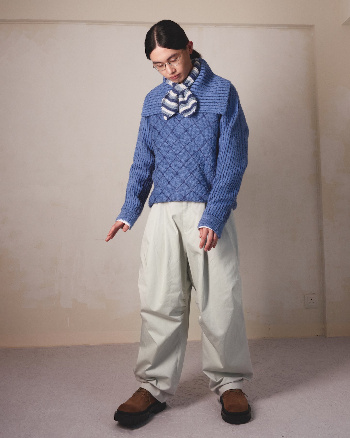 Mixed Texture Jacquard Knit Sweater - MH26AKS03A