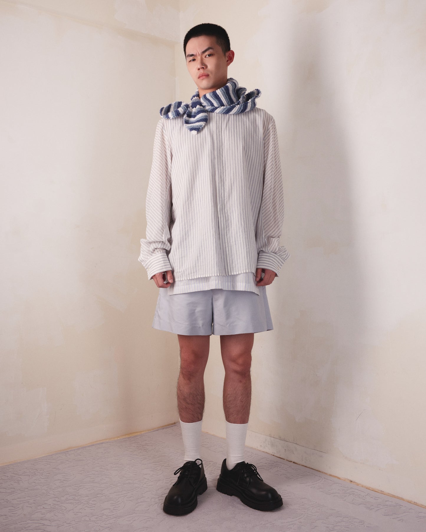 Bias-Cut Sleeves Collarless Shirt - MH26AST02A