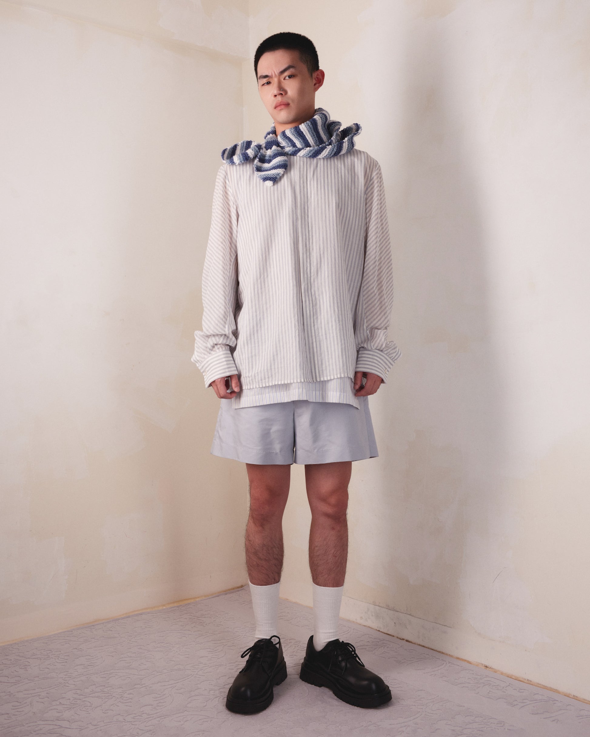 Bias-Cut Sleeves Collarless Shirt - MH26AST02A