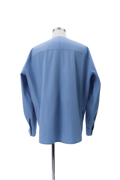 Thomas Mason Bias-Cut Sleeves Collarless Shirt - MH26AST02B