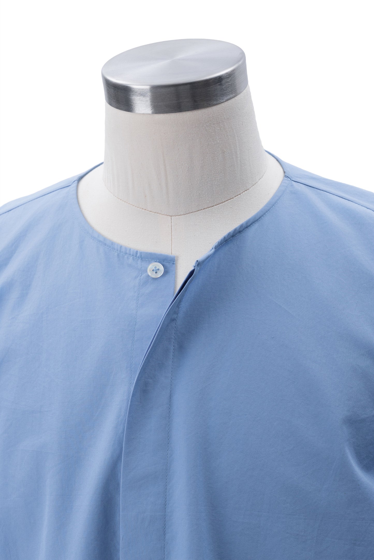 Thomas Mason Bias-Cut Sleeves Collarless Shirt - MH26AST02B